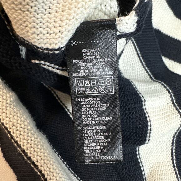 Forever 21 Women Sweater sz M Black White Stripe Pullover Long Sleeve Tight Knit - Picture 6 of 6